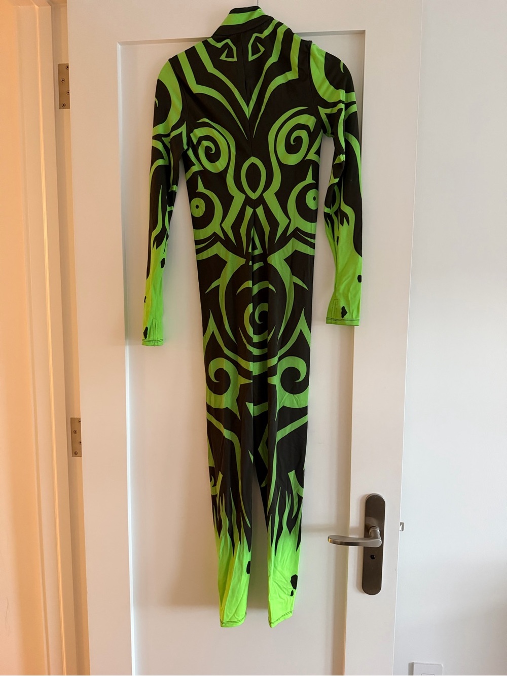 Neon Green and Black Graphic Long-Sleeve Jumpsuit